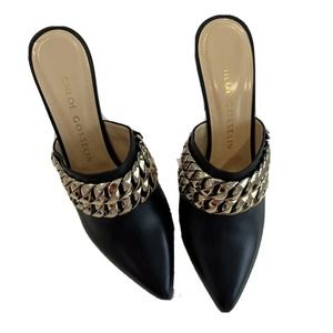 Chloe Gosselin Womens Black Chain Eva Mules Heels Italian Size 9 NEW Orig.$695